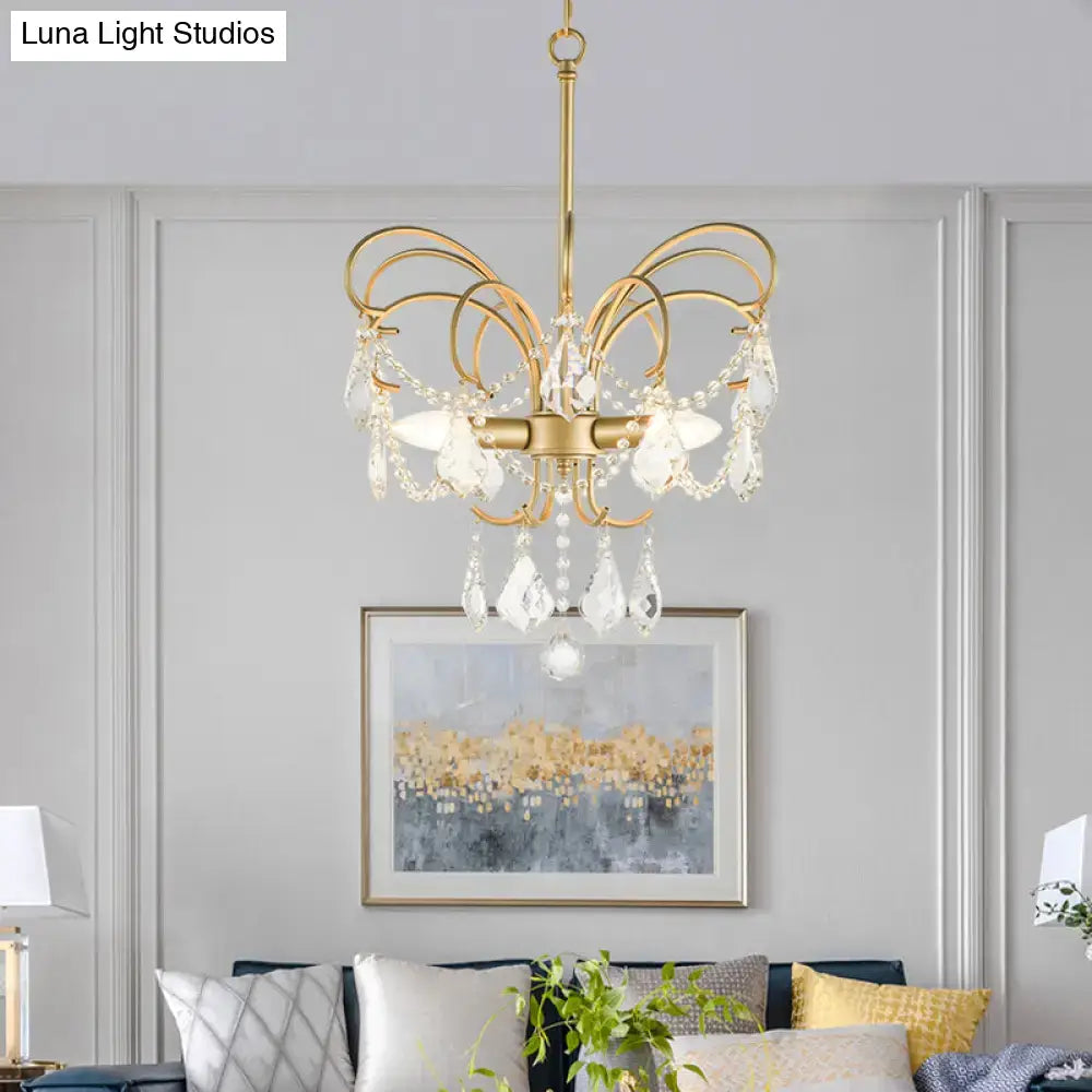 Decorbites butterfly shaped gold chandelier with living room crystals