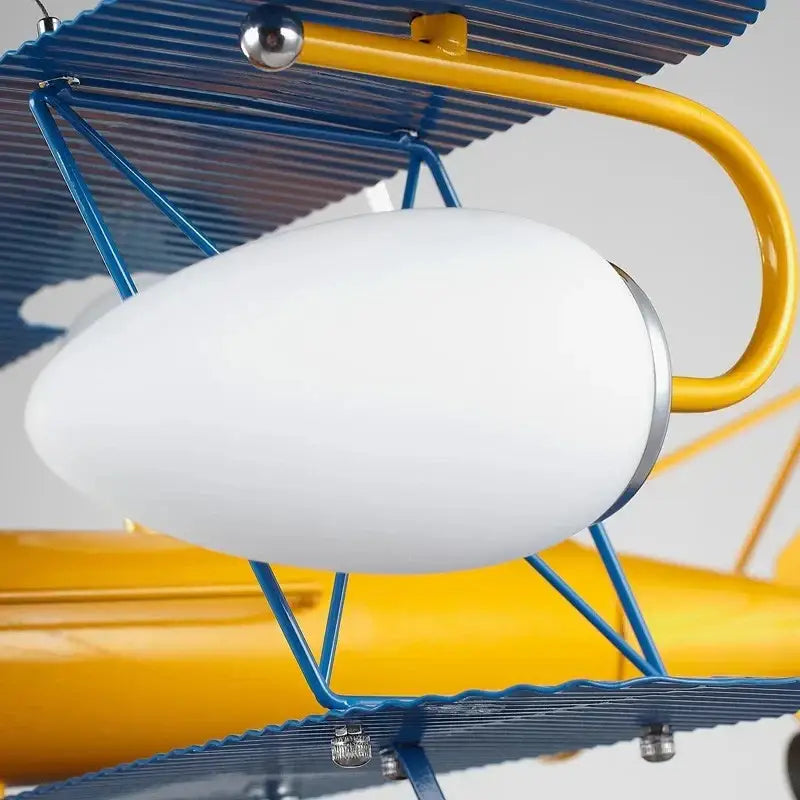 Decorbites cartoon aircraft fan light blue & yellow bedroom lamp