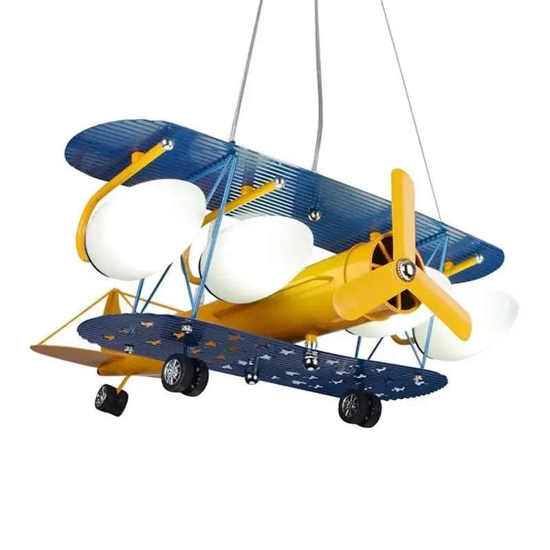 Decorbites cartoon aircraft fan light blue & yellow bedroom lamp