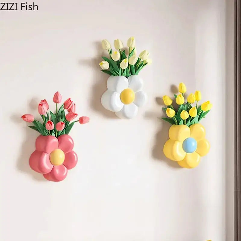 Decorbites cartoon flower vase pink & yellow bedroom wall decor