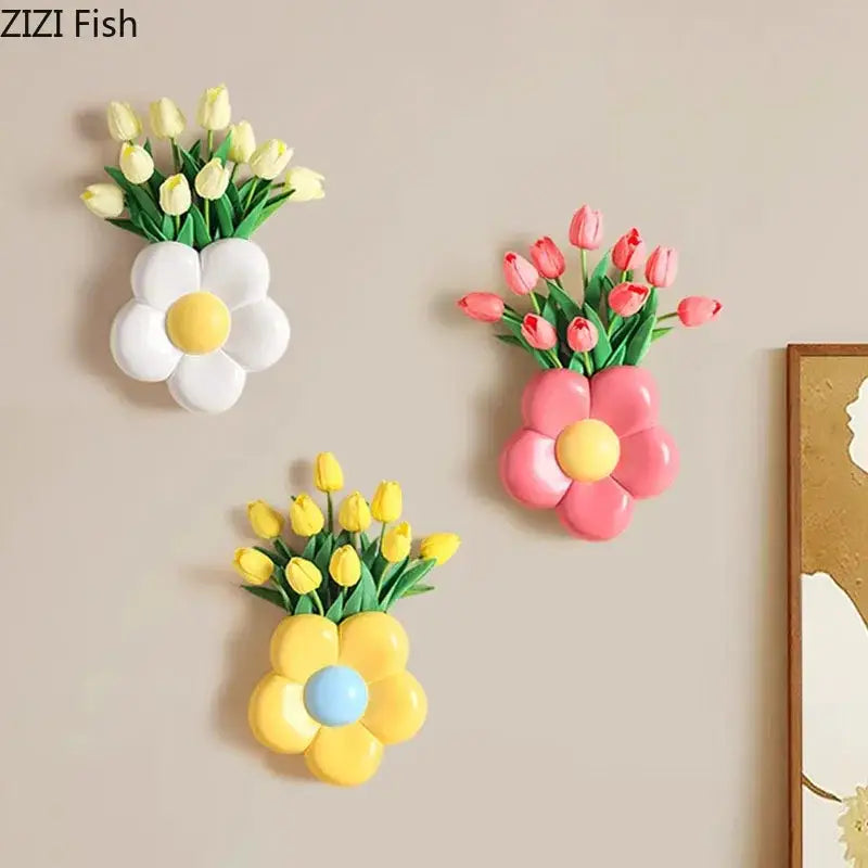 Decorbites cartoon flower vase pink & yellow bedroom wall decor