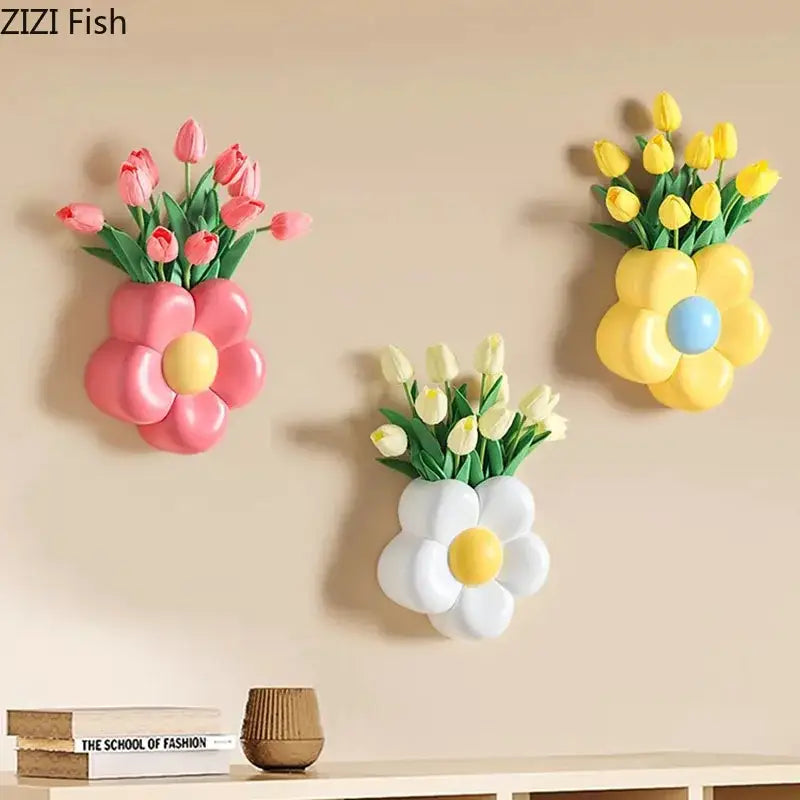 Decorbites cartoon flower vase pink & yellow bedroom wall decor