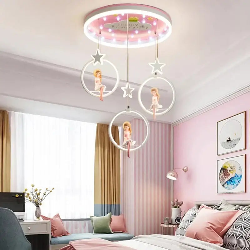 Decorbites cartoon princess chandelier pink led kids bedroom light
