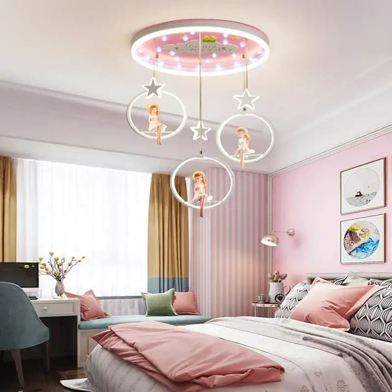 Decorbites cartoon princess chandelier pink led kids bedroom light