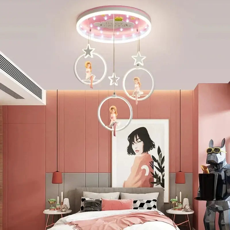 Decorbites cartoon princess chandelier pink led kids bedroom light