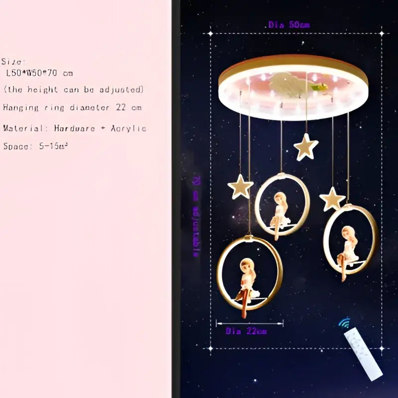Decorbites cartoon princess chandelier pink led kids bedroom light