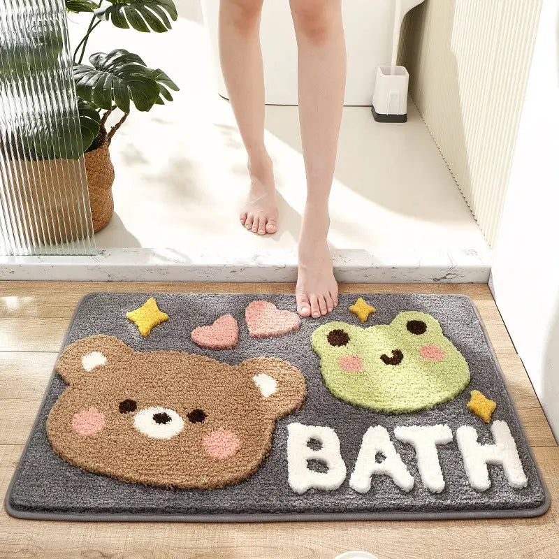 Decorbites cartoon puppy flocked brown bath rug bathroom mat
