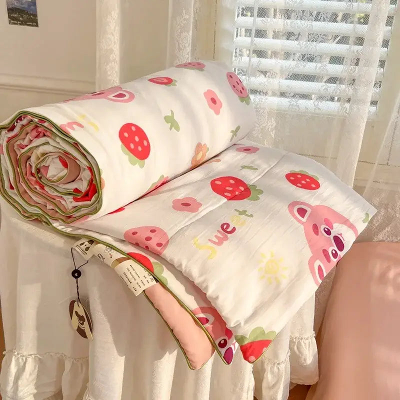 Decorbites cartoon summer cream teddy bear blanket bedroom cotton bedding