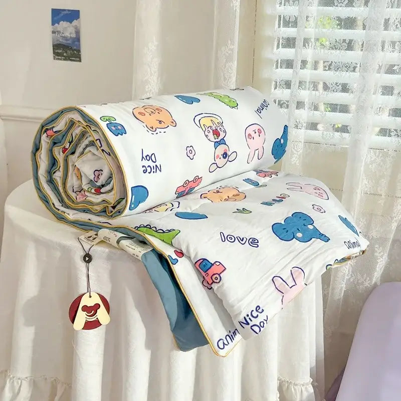 Decorbites cartoon summer cream teddy bear blanket bedroom cotton bedding