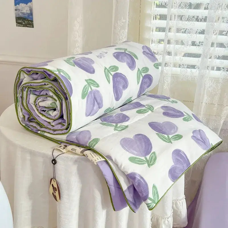 Decorbites cartoon summer cream teddy bear blanket bedroom cotton bedding