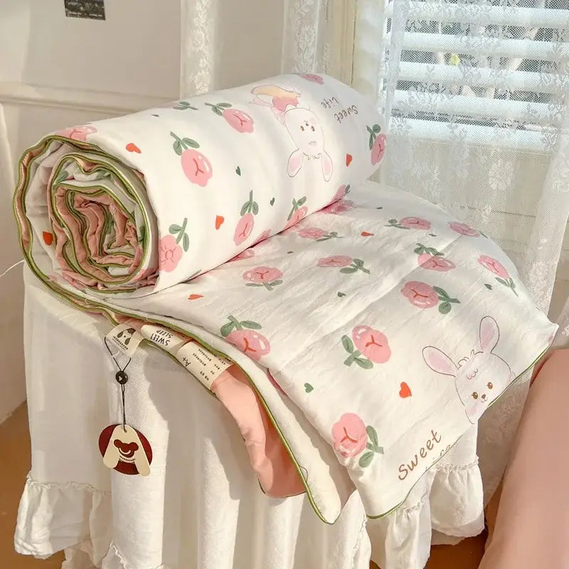 Decorbites cartoon summer cream teddy bear blanket bedroom cotton bedding