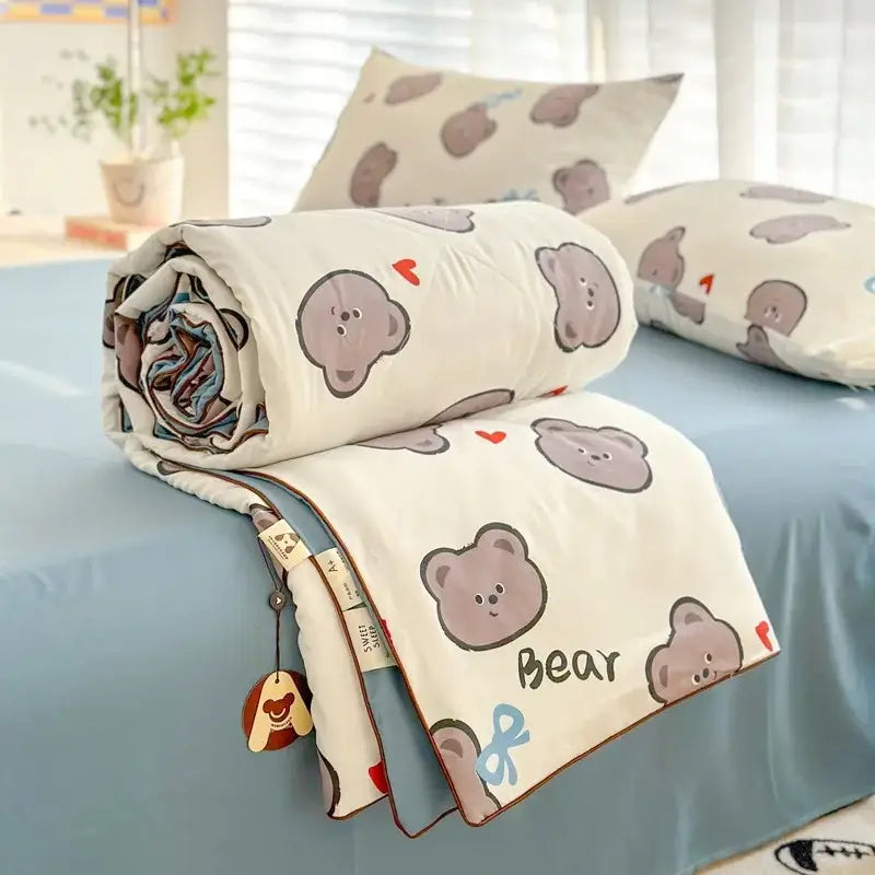 Decorbites cartoon summer cream teddy bear blanket bedroom cotton bedding