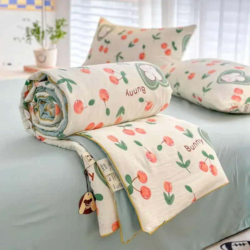 Decorbites cartoon summer cream teddy bear blanket bedroom cotton bedding