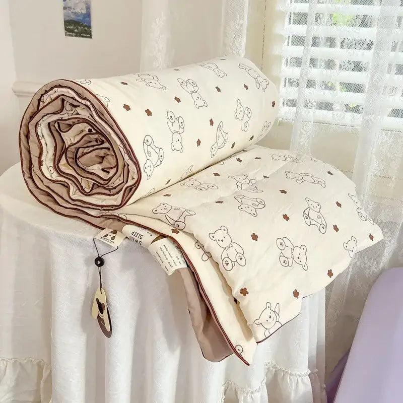 Decorbites cartoon summer cream teddy bear blanket bedroom cotton bedding