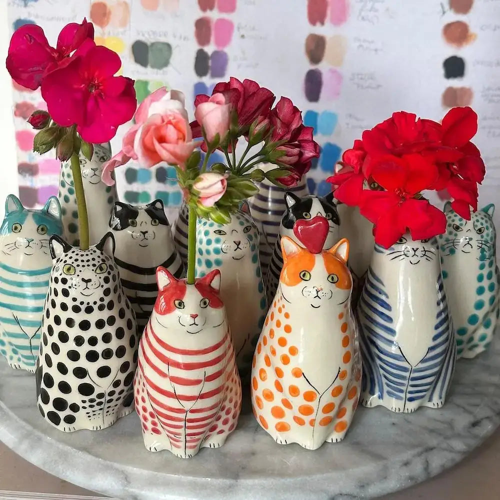 DecorBites™ Cat Polka Dot Resin Flower Bud Vase