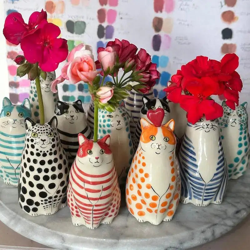 DecorBites™ Cat Polka Dot Resin Flower Bud Vase