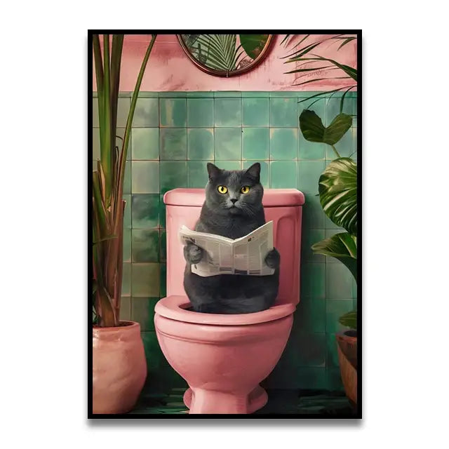 DecorBites™ Cat Reading on Toilet Canvas Wall Art