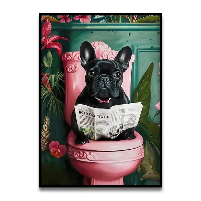 DecorBites™ Cat Reading on Toilet Wall Art