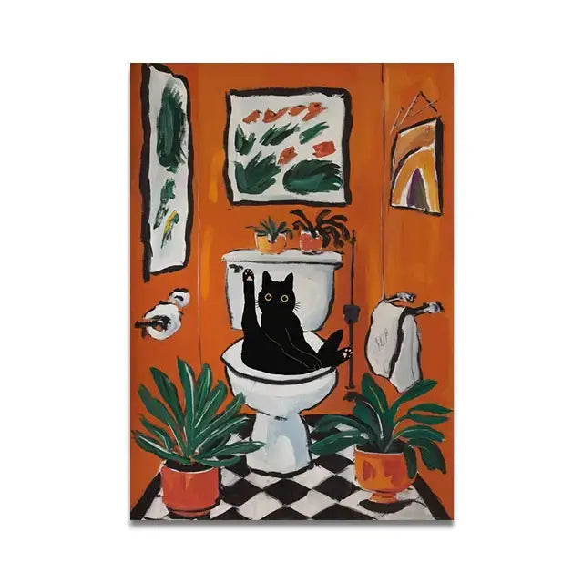 DecorBites™ Cat Reading on Toilet Wall Art