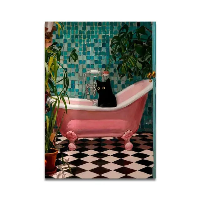 DecorBites™ Cat Reading on Toilet Wall Art