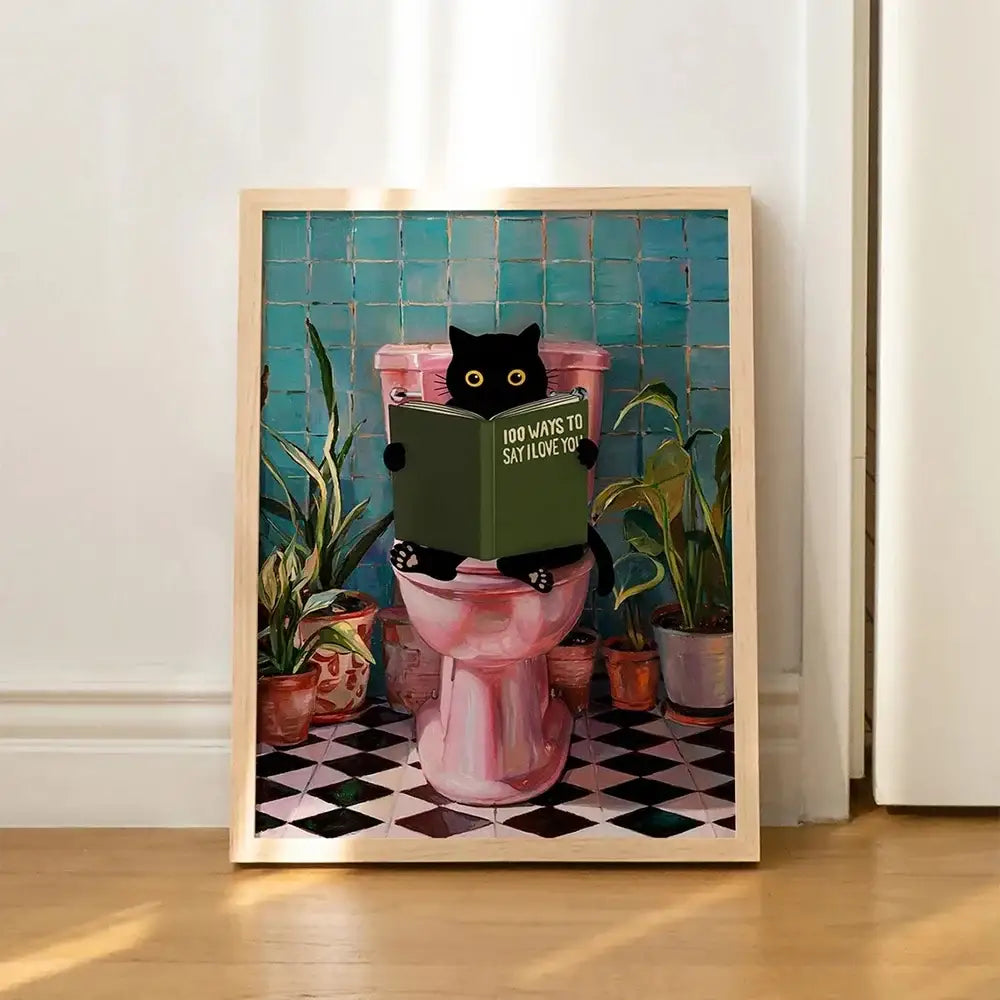 DecorBites™ Cat Reading on Toilet Wall Art