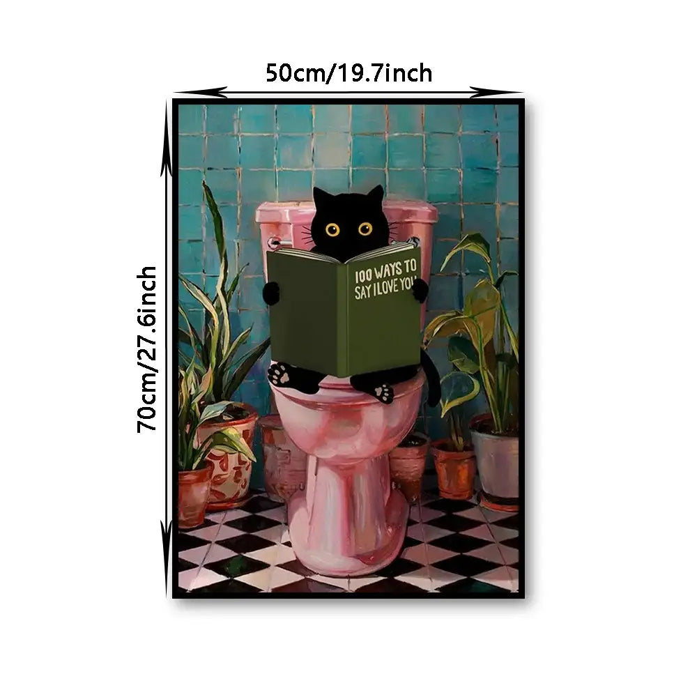 DecorBites™ Cat Reading on Toilet Wall Art