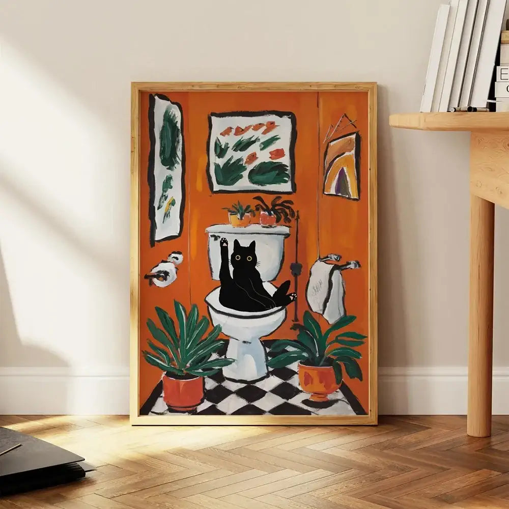 DecorBites™ Cat Reading on Toilet Wall Art