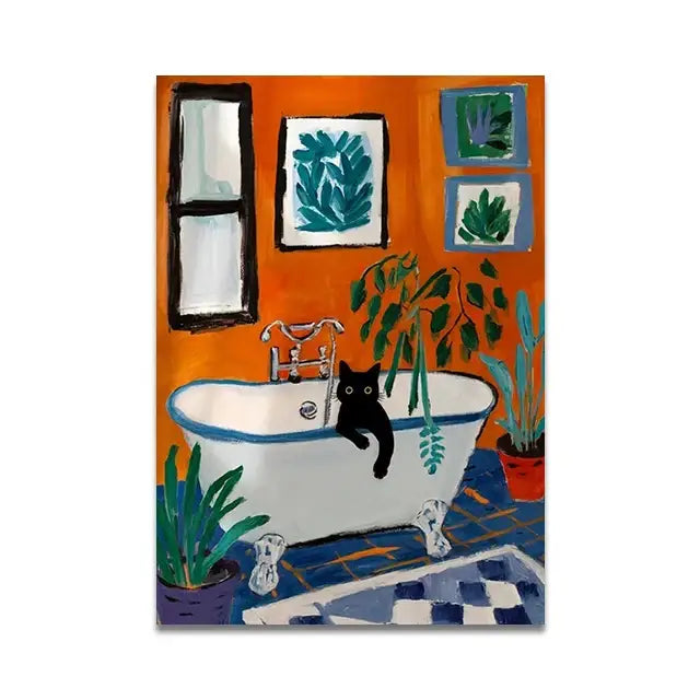 DecorBites™ Cat Reading on Toilet Wall Art