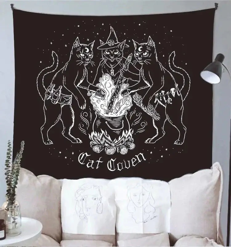Decorbites cat witchcraft black rose tapestry bedroom wall hanging