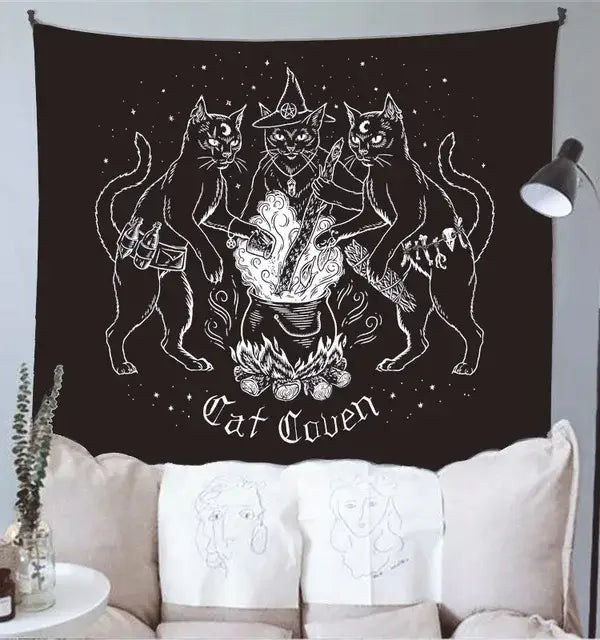 Decorbites cat witchcraft black rose tapestry bedroom wall hanging
