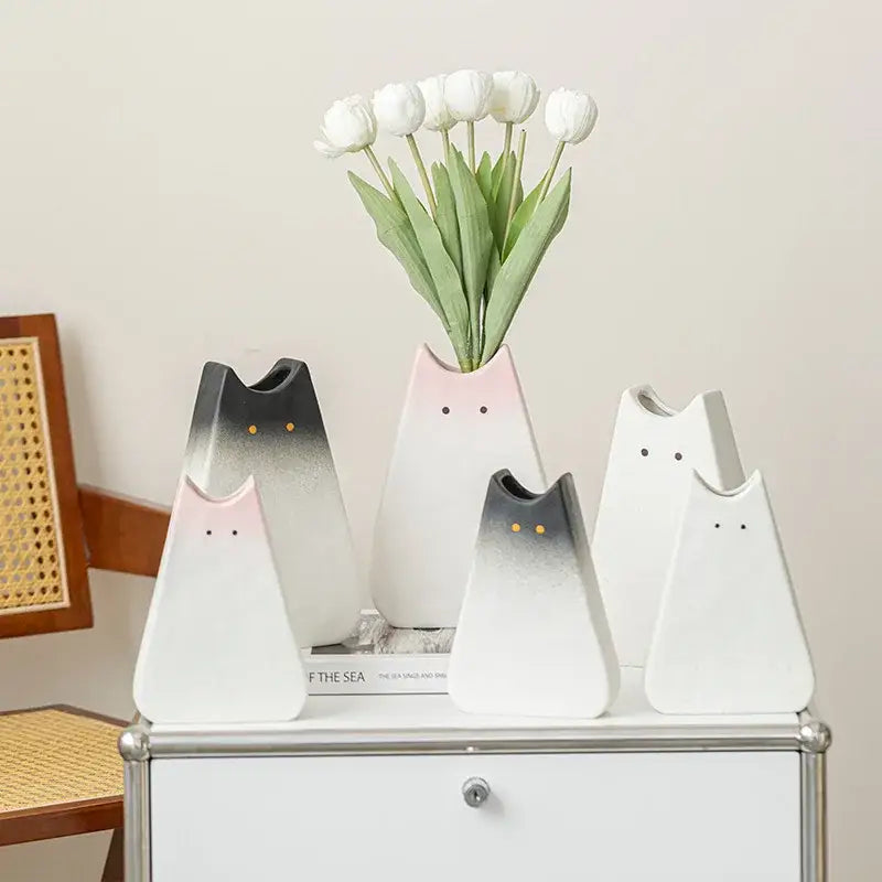 DecorBites™ Charming Cat-Inspired Ceramic Vase