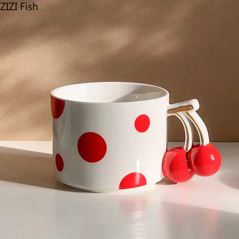 DecorBites™ Cherry Porcelain Mugs Gold Plated Coffee Cup Teacup Tableware Fruits Juice