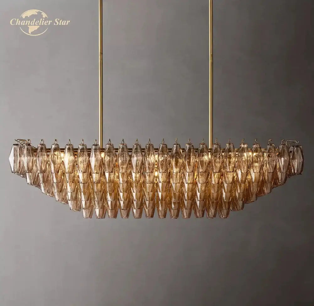 DecorBites™ ثريا كيارا زجاجية مدخنة متعددة الطبقات - مصابيح معلقة مستطيلة كبيرة حديثة