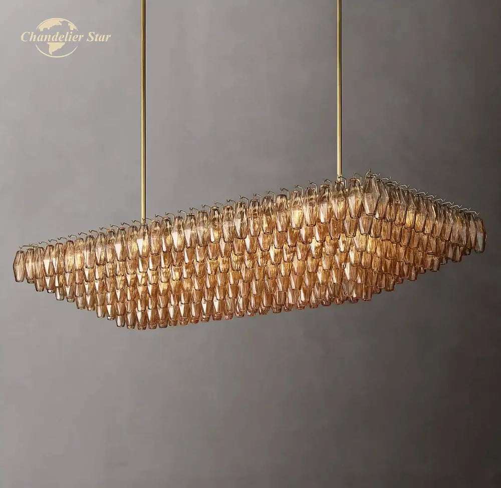 DecorBites™ ثريا كيارا زجاجية مدخنة متعددة الطبقات - مصابيح معلقة مستطيلة كبيرة حديثة