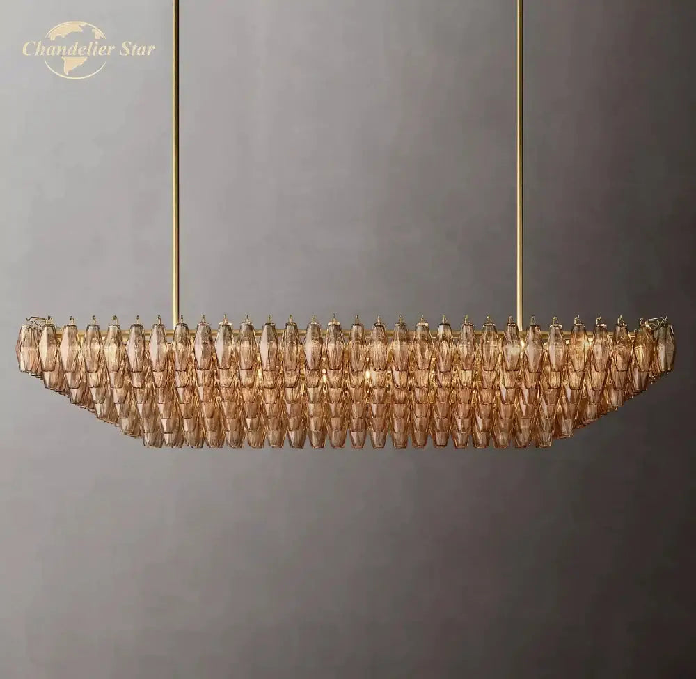 DecorBites™ ثريا كيارا زجاجية مدخنة متعددة الطبقات - مصابيح معلقة مستطيلة كبيرة حديثة