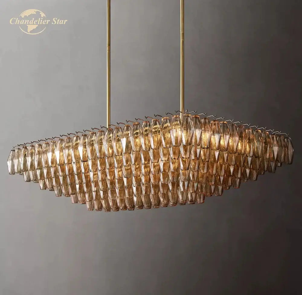 DecorBites™ ثريا كيارا زجاجية مدخنة متعددة الطبقات - مصابيح معلقة مستطيلة كبيرة حديثة
