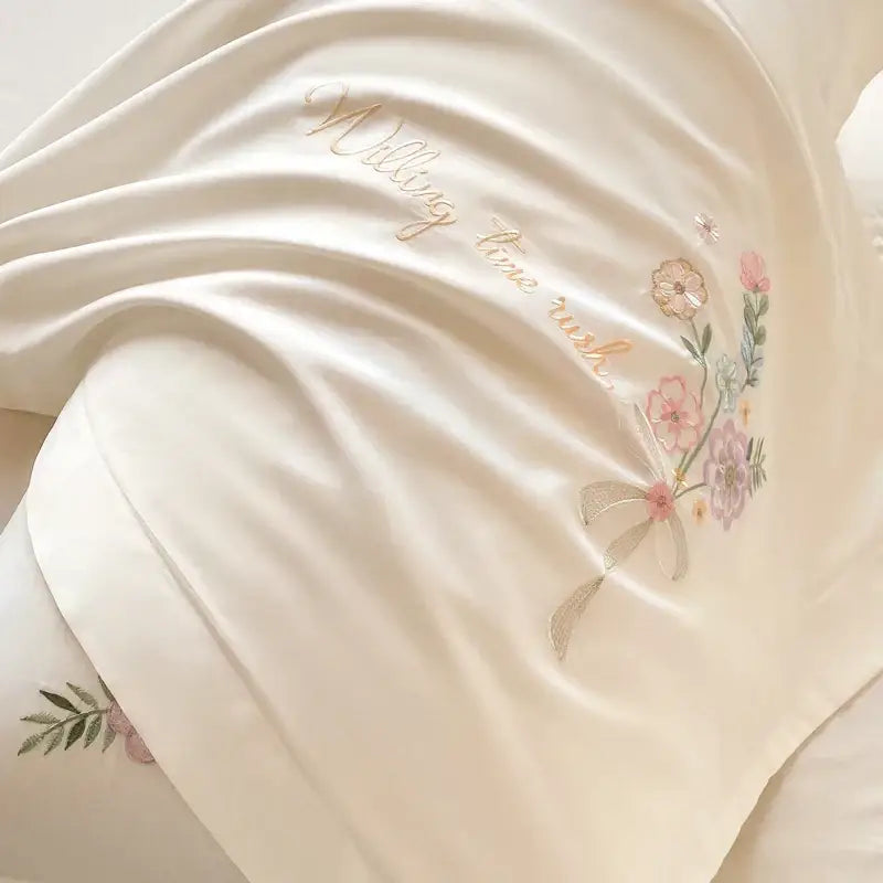 DecorBites™ Chic Flowers Embroidery Bedding Set, 100% Cotton, 400TC