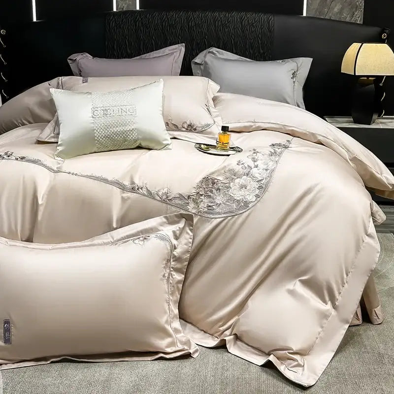 DecorBites™ Chic Flowers Embroidery Luxury Bedding Set - 1000TC Egyptian Cotton 4Pcs
