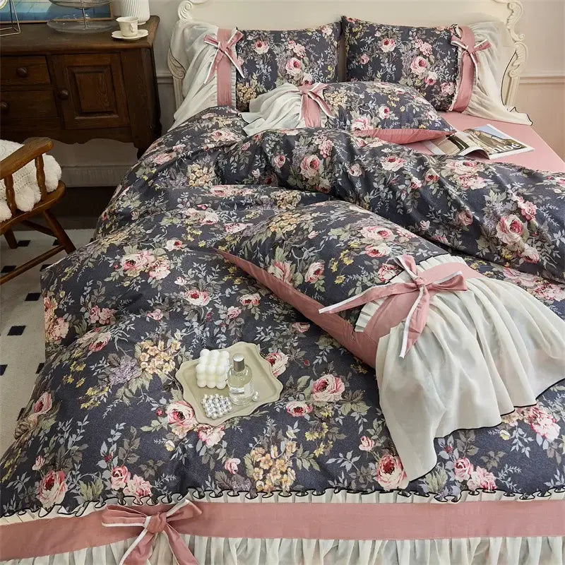 DecorBites™ Chiffon Lace Ruffles Princess Egyptian Cotton Bedding Set