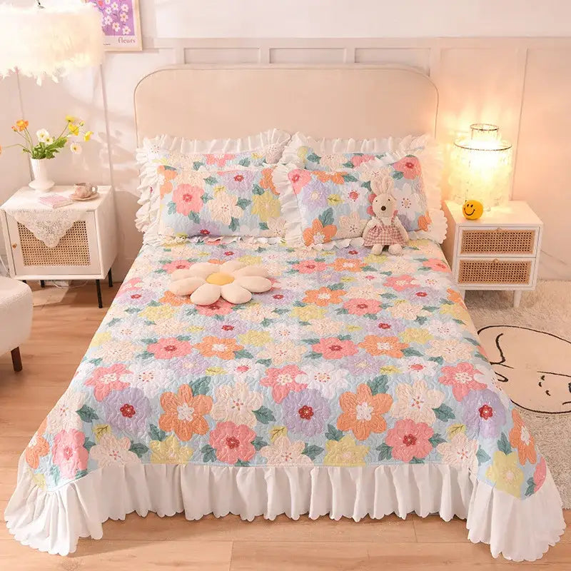 DecorBites™ Chiffon Quilted Bed Spread Set - Queen Size Cotton Bedspread Cover