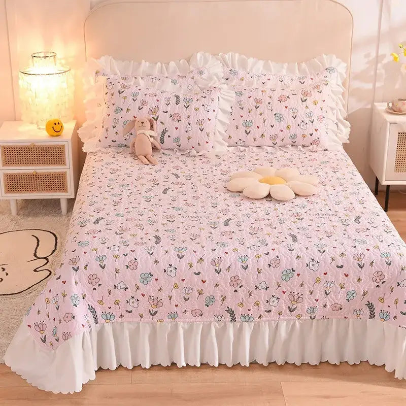 DecorBites™ Chiffon Quilted Bed Spread Set - Queen Size Cotton Bedspread Cover