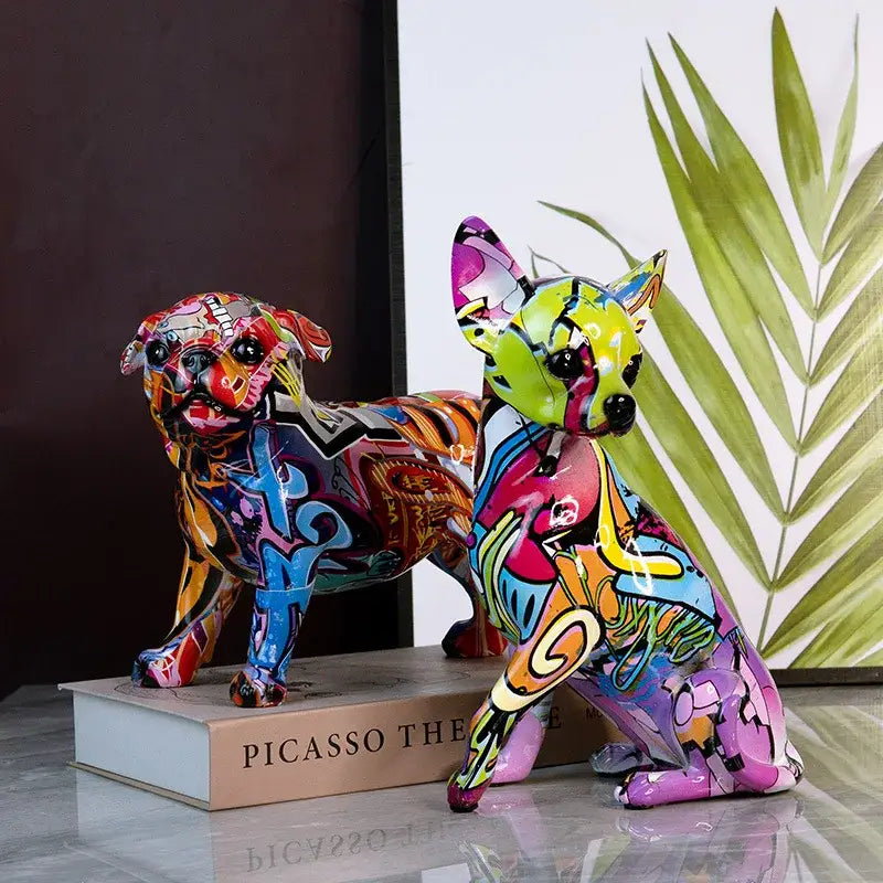 تمثال فني ملون بتصميم تشيهواهوا سبلاش من ™DecorBites مصنوع من الراتنج الملون