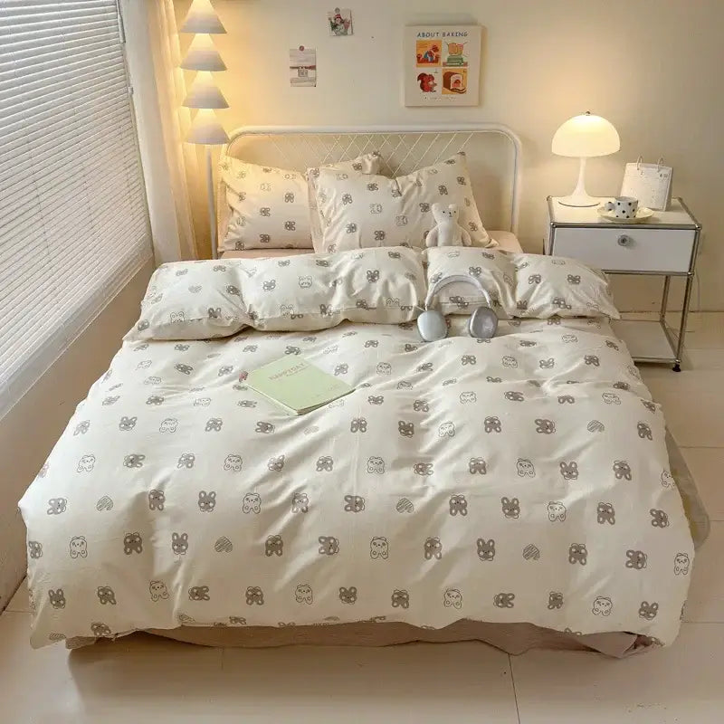 DecorBites™ Children Cartoon Print Bedding Set, Double-Layer Yarn Quilt Cover, Cozy Bedroom Decor