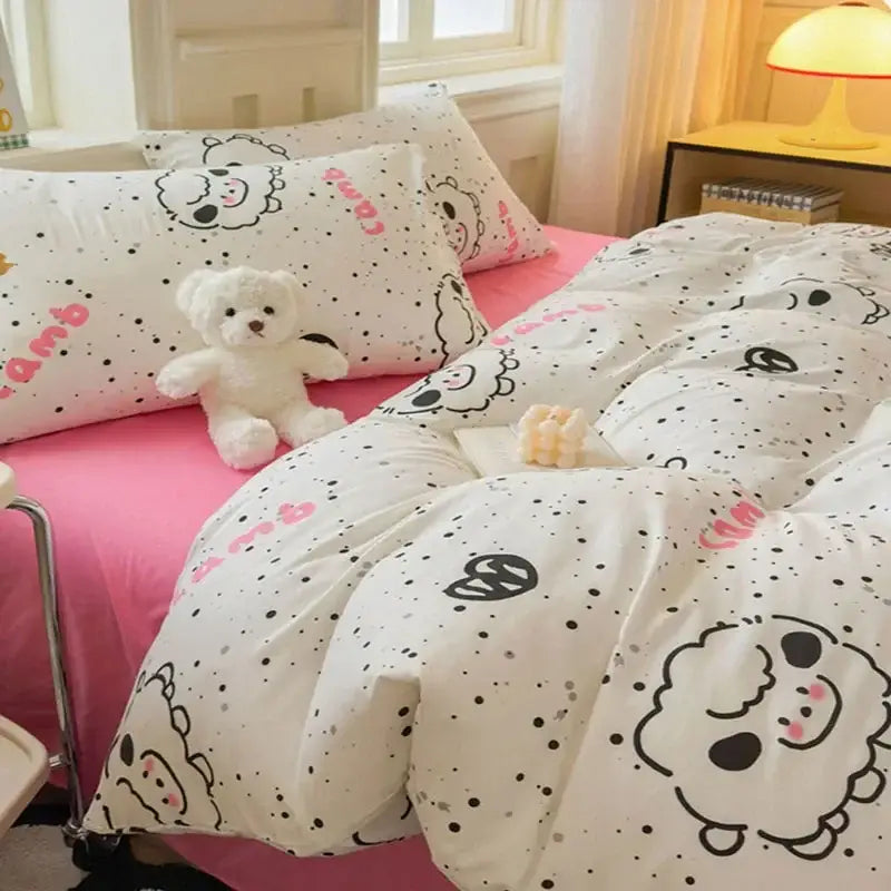 DecorBites™ Children Cartoon Print Bedding Set, Double-Layer Yarn Quilt Cover, Cozy Bedroom Decor