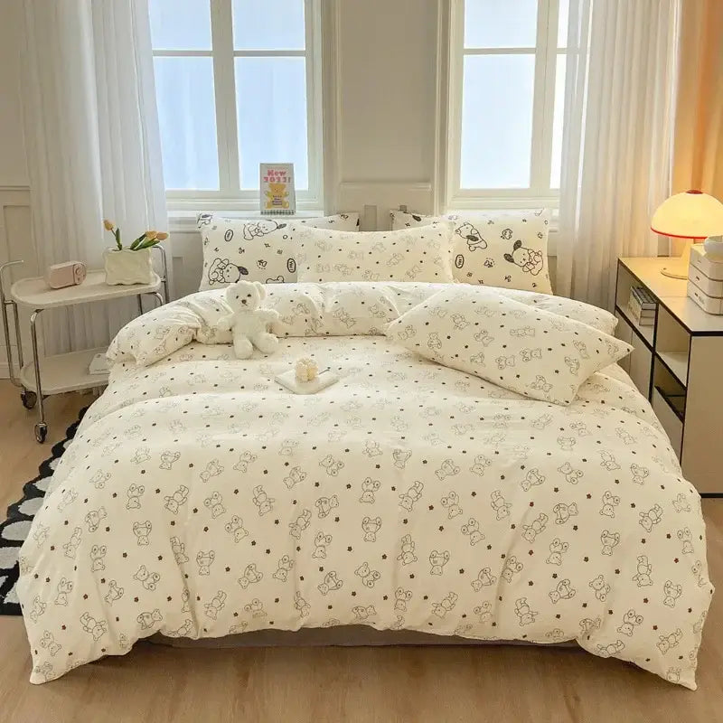 DecorBites™ Children Cartoon Print Bedding Set, Double-Layer Yarn Quilt Cover, Cozy Bedroom Decor