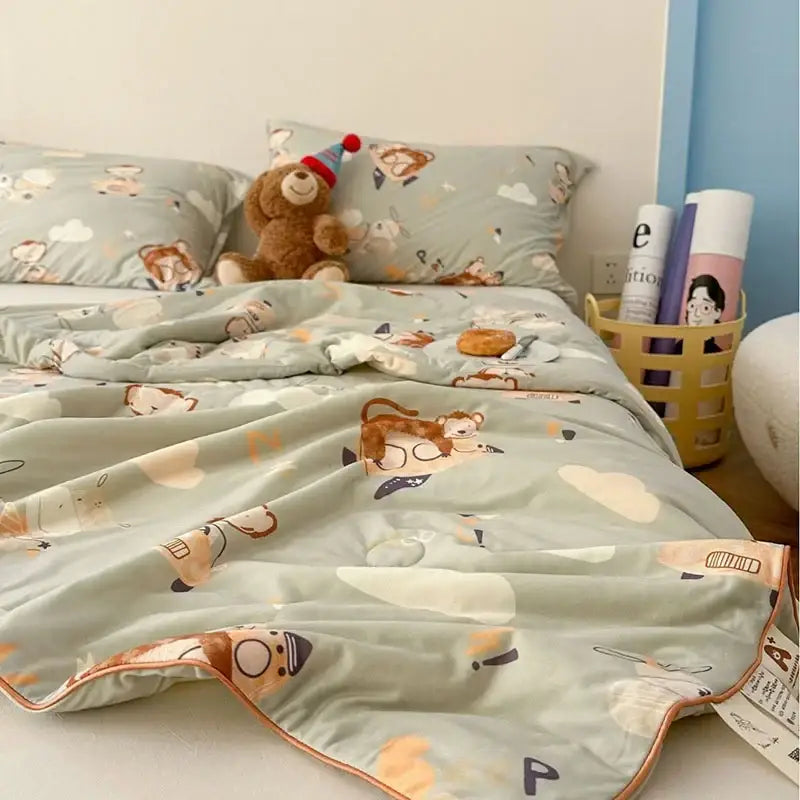 DecorBites™ لحاف تبريد صيفي بنمط رسوم متحركة للأطفال - لحاف مزدوج رقيق جيد التهوية لسرير مزدوج