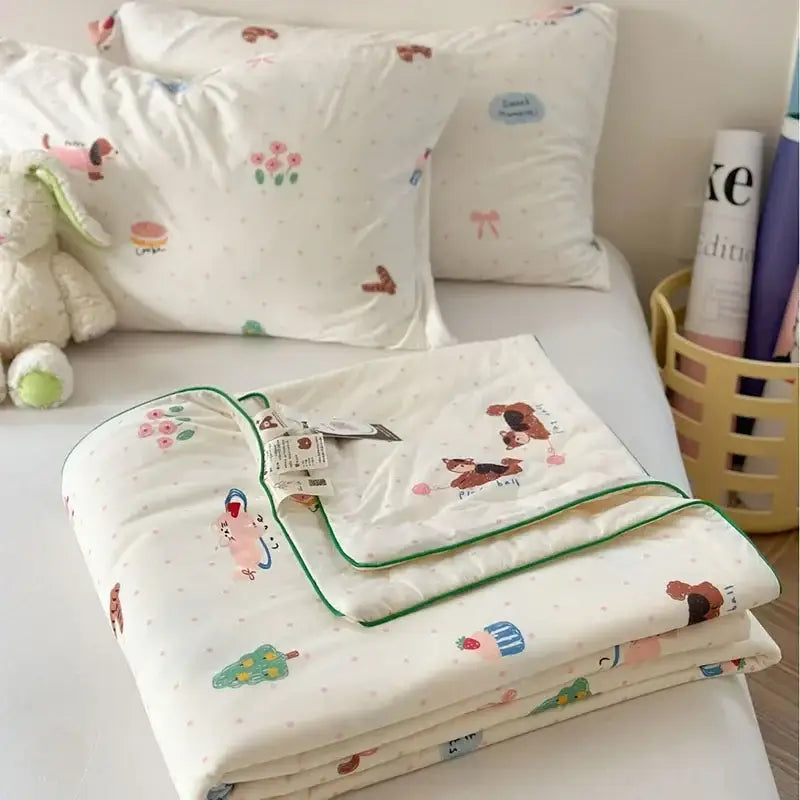 DecorBites™ لحاف تبريد صيفي بنمط رسوم متحركة للأطفال - لحاف مزدوج رقيق جيد التهوية لسرير مزدوج