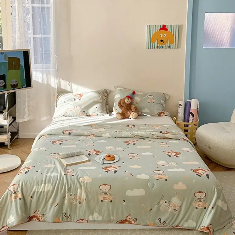 DecorBites™ لحاف تبريد صيفي بنمط رسوم متحركة للأطفال - لحاف مزدوج رقيق جيد التهوية لسرير مزدوج