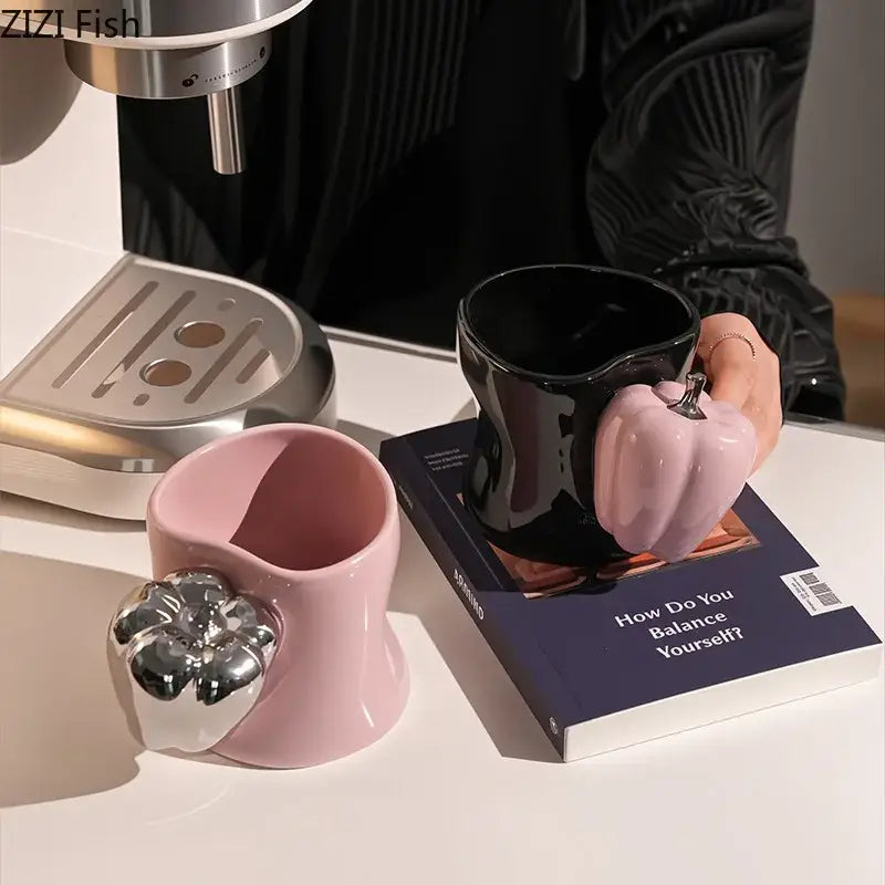 DecorBites™ Chili Handle Cup & Saucer Porcelain Coffee Mug Tea Teacup Juice Cup