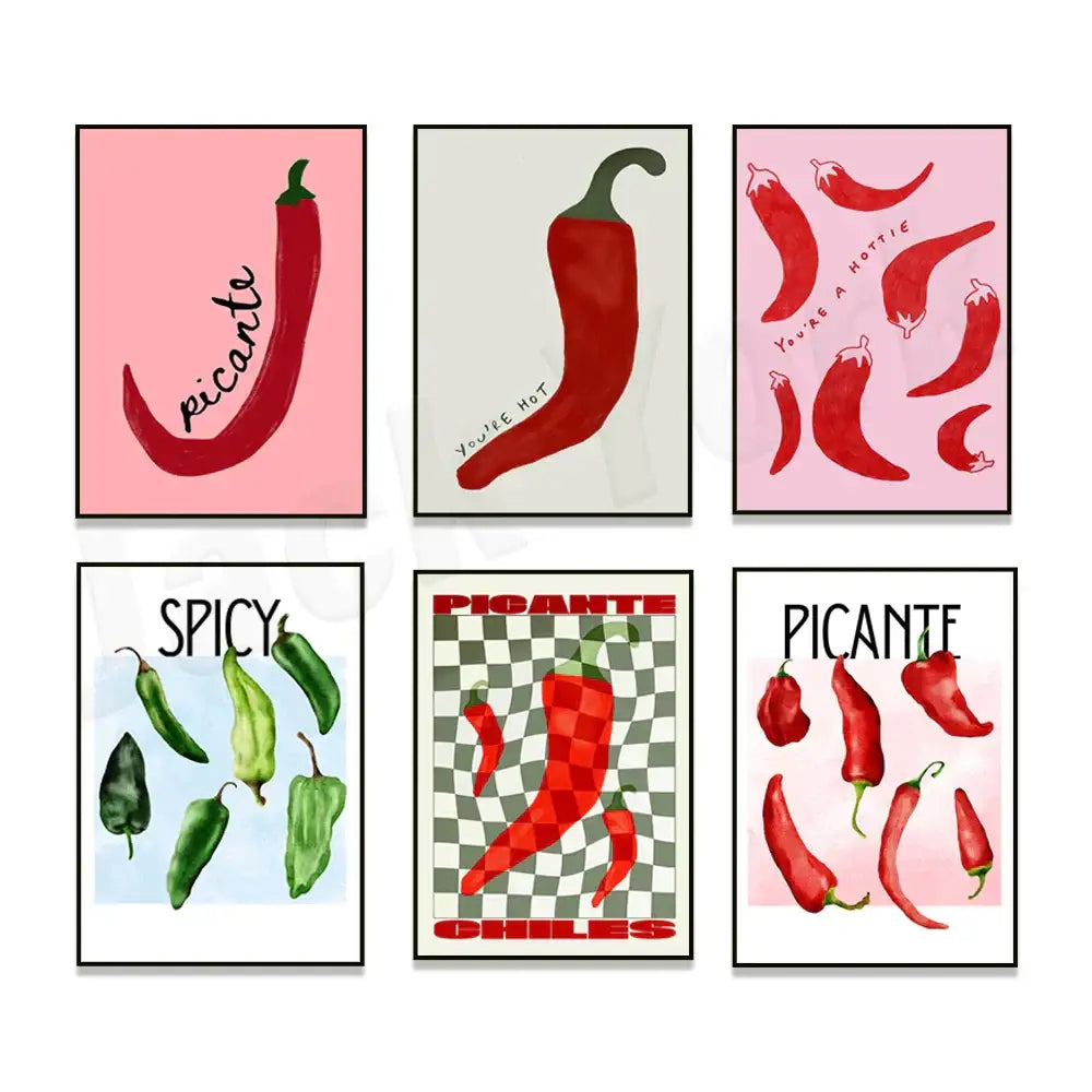 DecorBites™ Chili Pepper Art Trio: Green, Yellow, Red Kitchen Decor